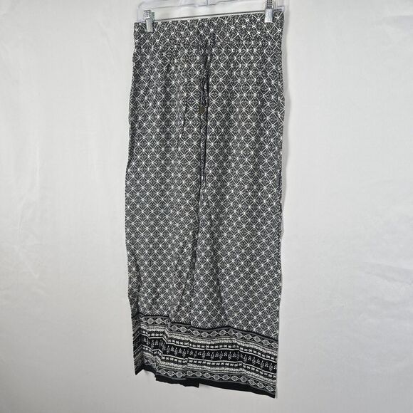 Artisan NY Pants Women's Small Black White Diamond Pattern Wide Leg Drawstring - Picture 8 of 11